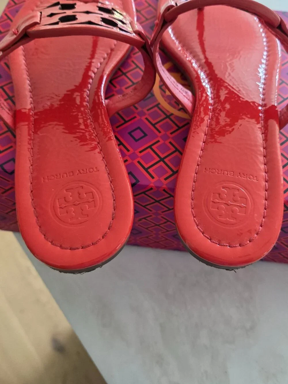 Tory Burch Miller sandal red orange patent leather 6.5